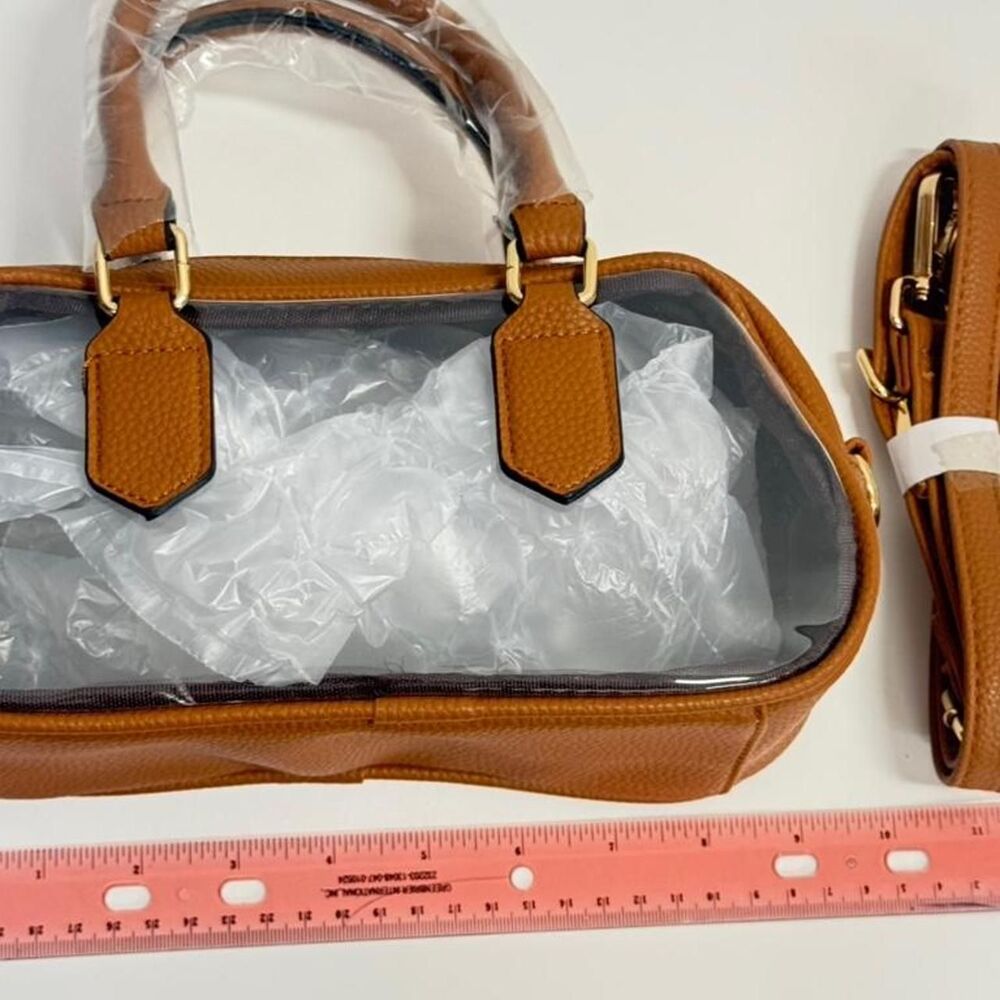 Clear Tan/Brown Top Handle Medium Size Crossbody Purse NWT